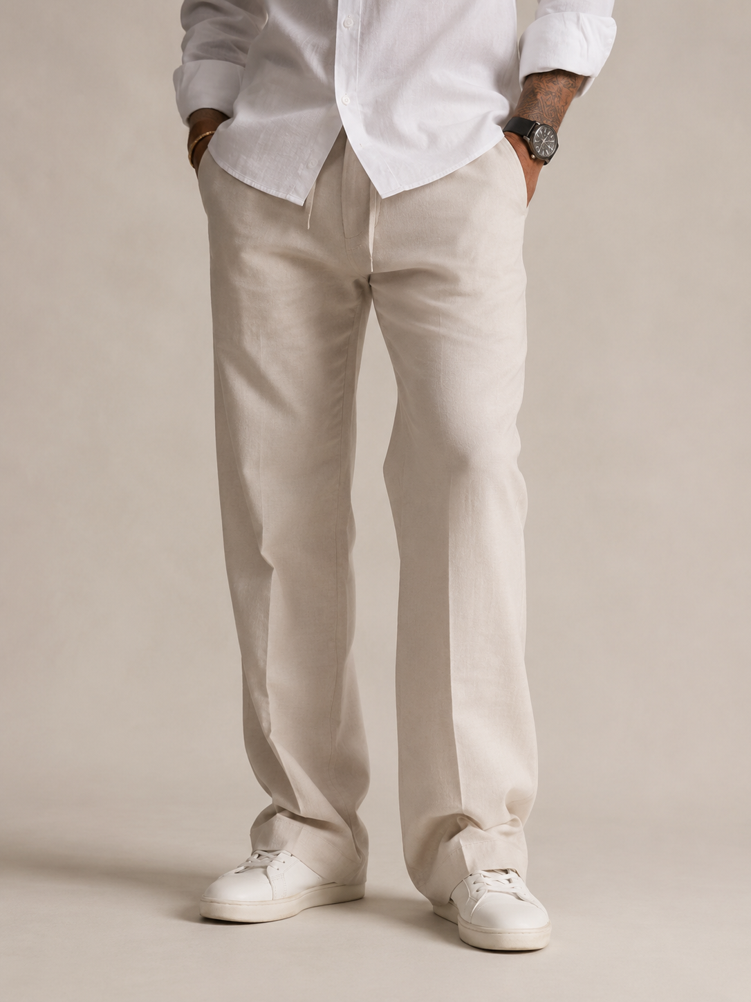Off-White Structured Straight Fit Linen Trousers
