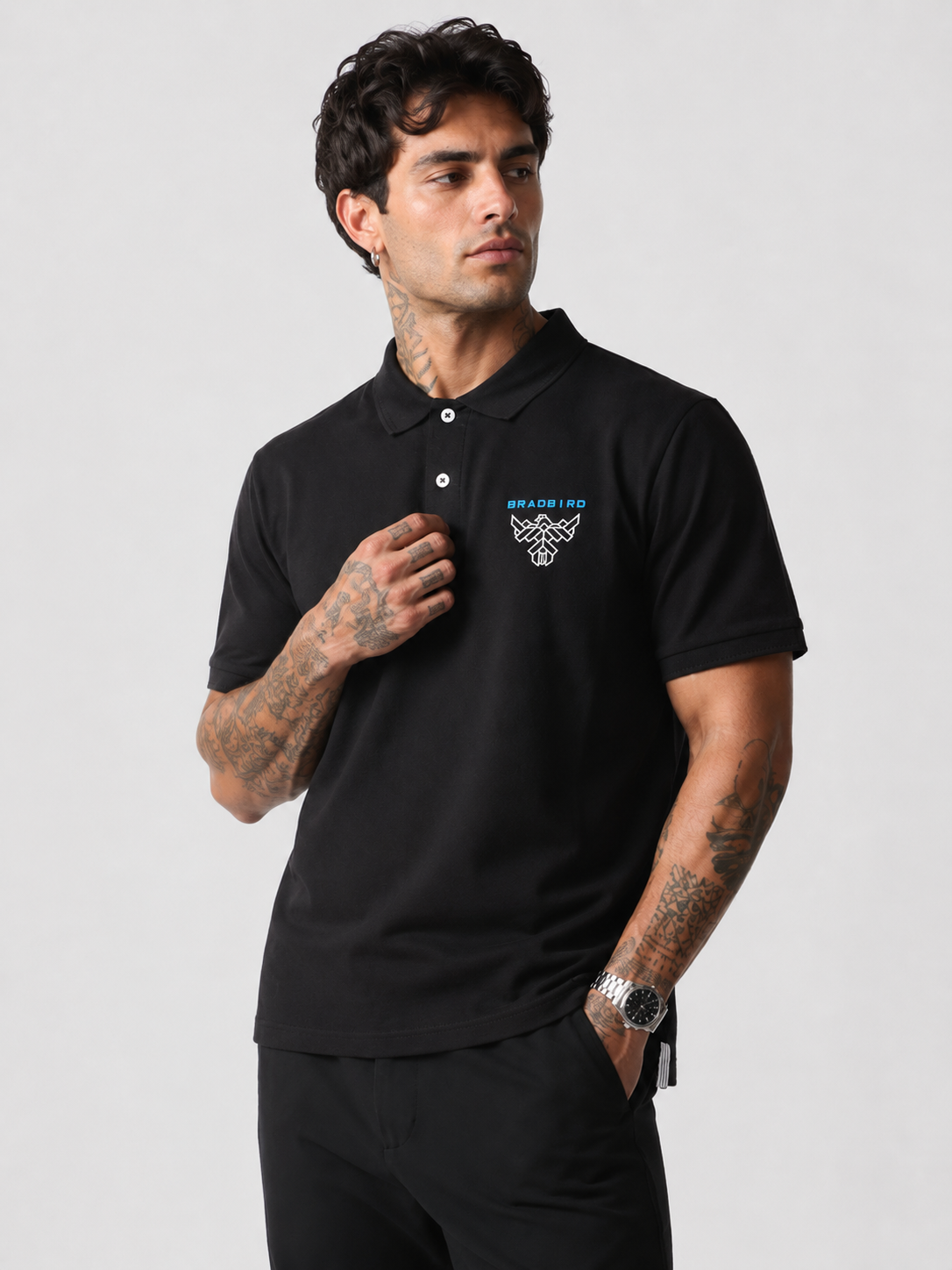 Midnight Black Cotton Regular Fit Collar Polo
