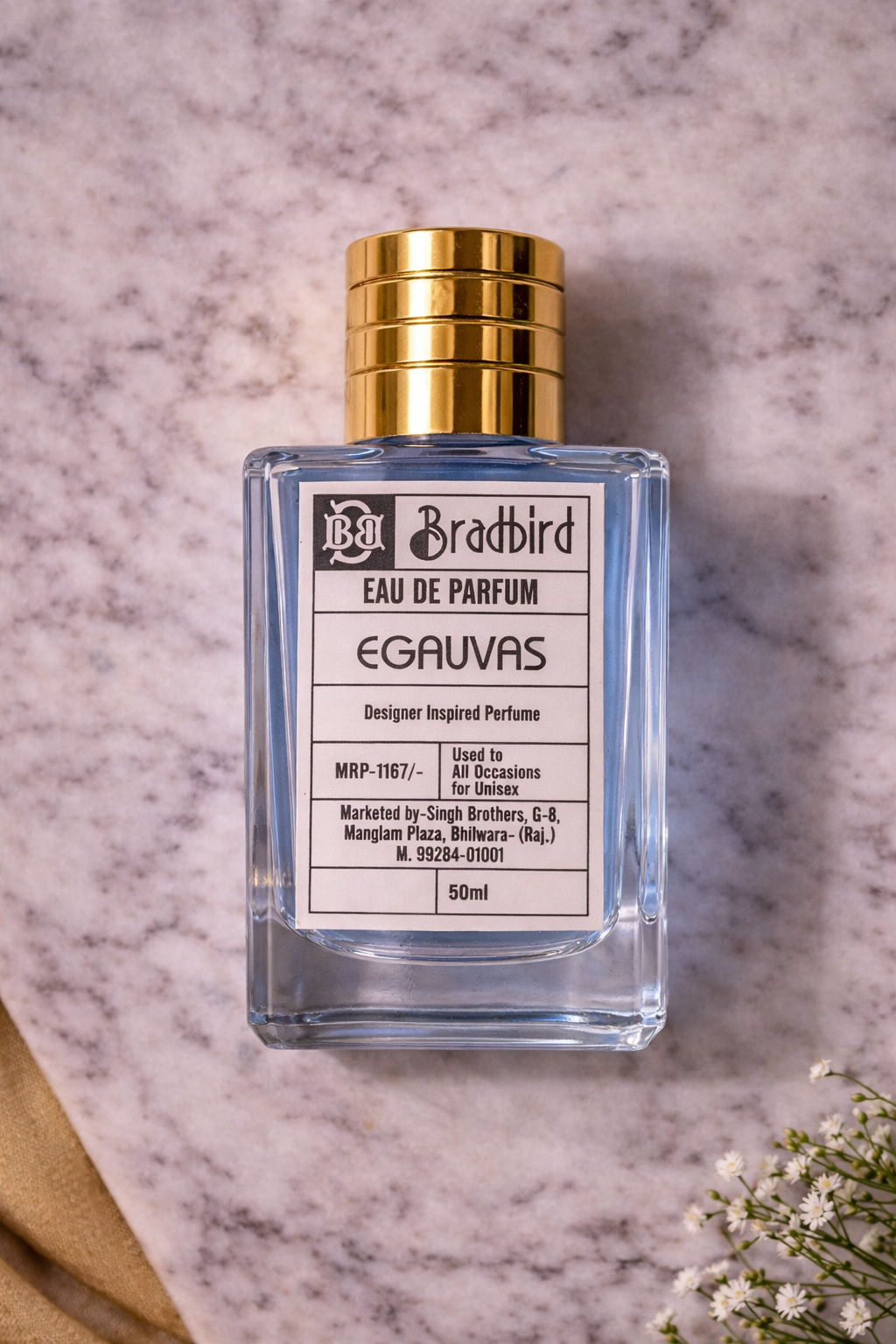 EGAUVAS perfume bottle 50ml, transparent glass, gold top