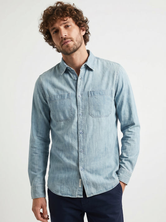 Double Pocket Lightweight Long-Sleeve Summer Denim Shirt