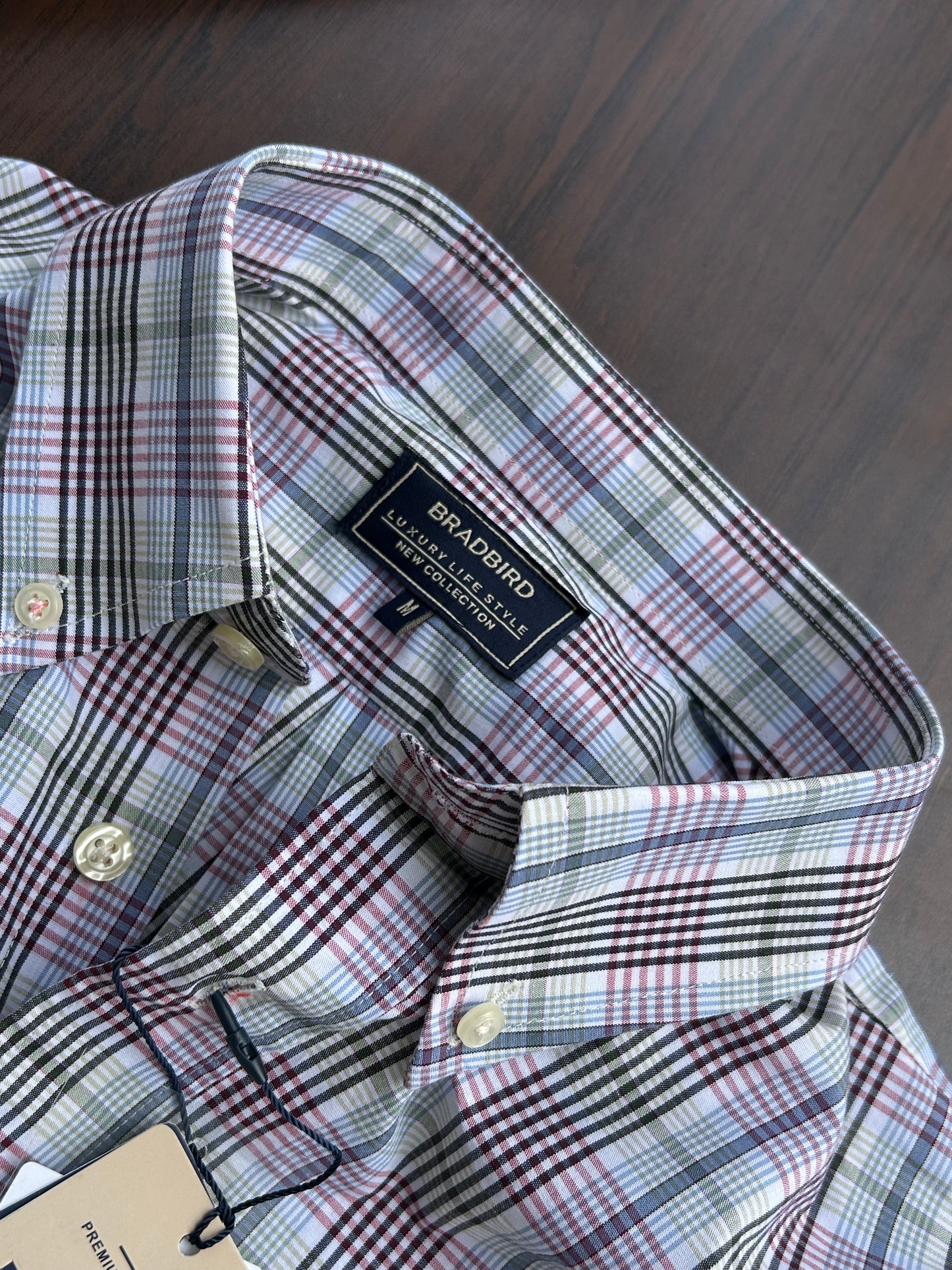 Bradbird Men’s White & Maroon Checkered Button-Down Shirt