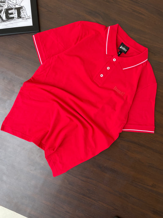 Premium Red Polo T-Shirt - Classic Fit Cotton Blend with Tipping Detail Bradbird