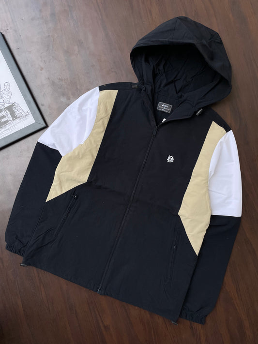 Urban Nomad Hooded Windbreaker - Black, Sand & White Panelled Jacket