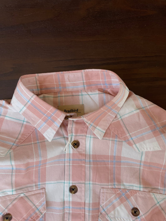Peach & White Plaid Double Pocket Western Shirt - Slim Fit