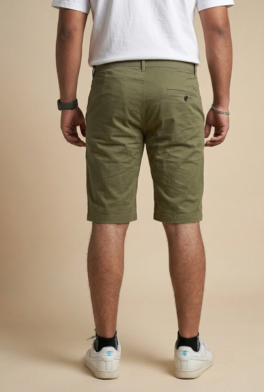 Premium Olive Green Chino Shorts - Slim Fit Casual Cotton Shorts