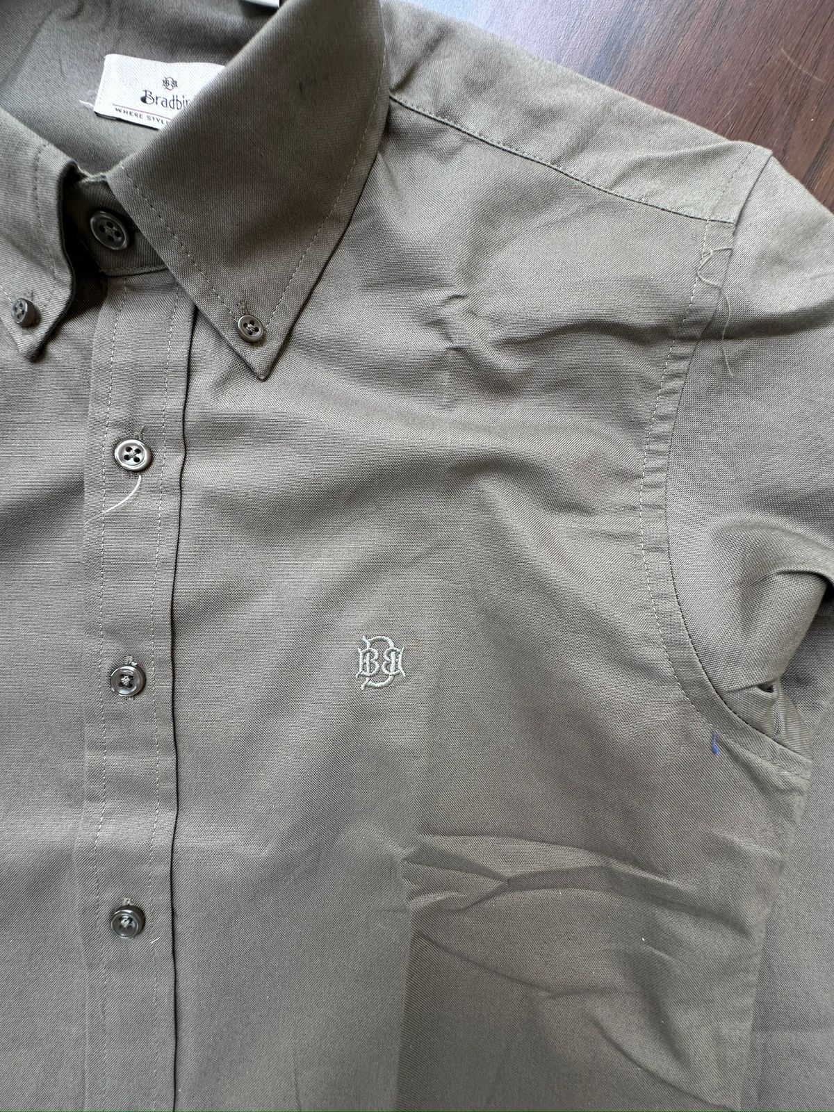 Olive Textured Oxford Shirt with Tonal Monogram