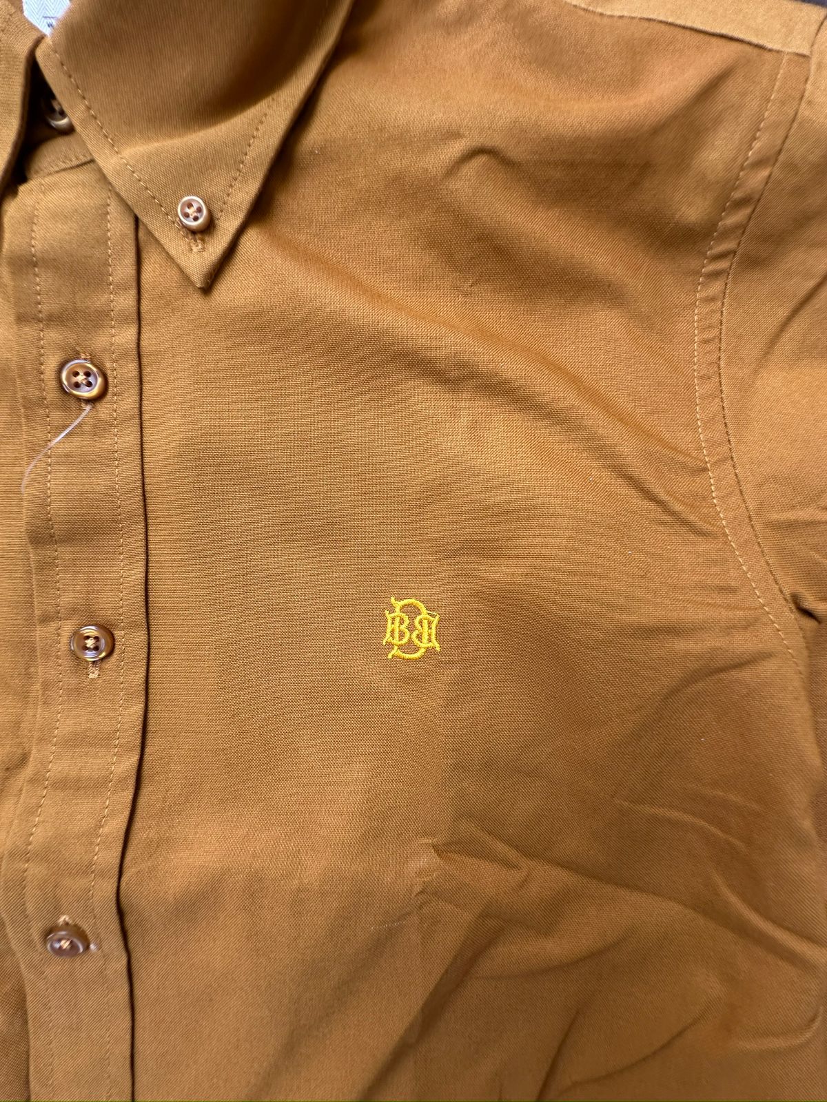 Mustard Textured Oxford Shirt with Contrast Monogram