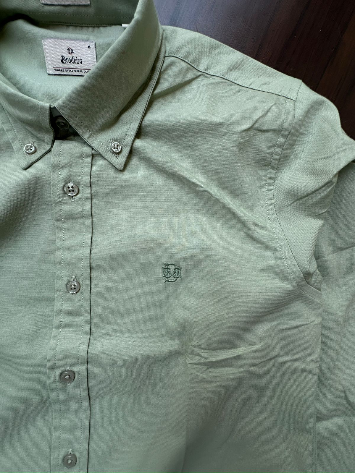 Sage Green Textured Oxford Shirt with Tonal Monogram