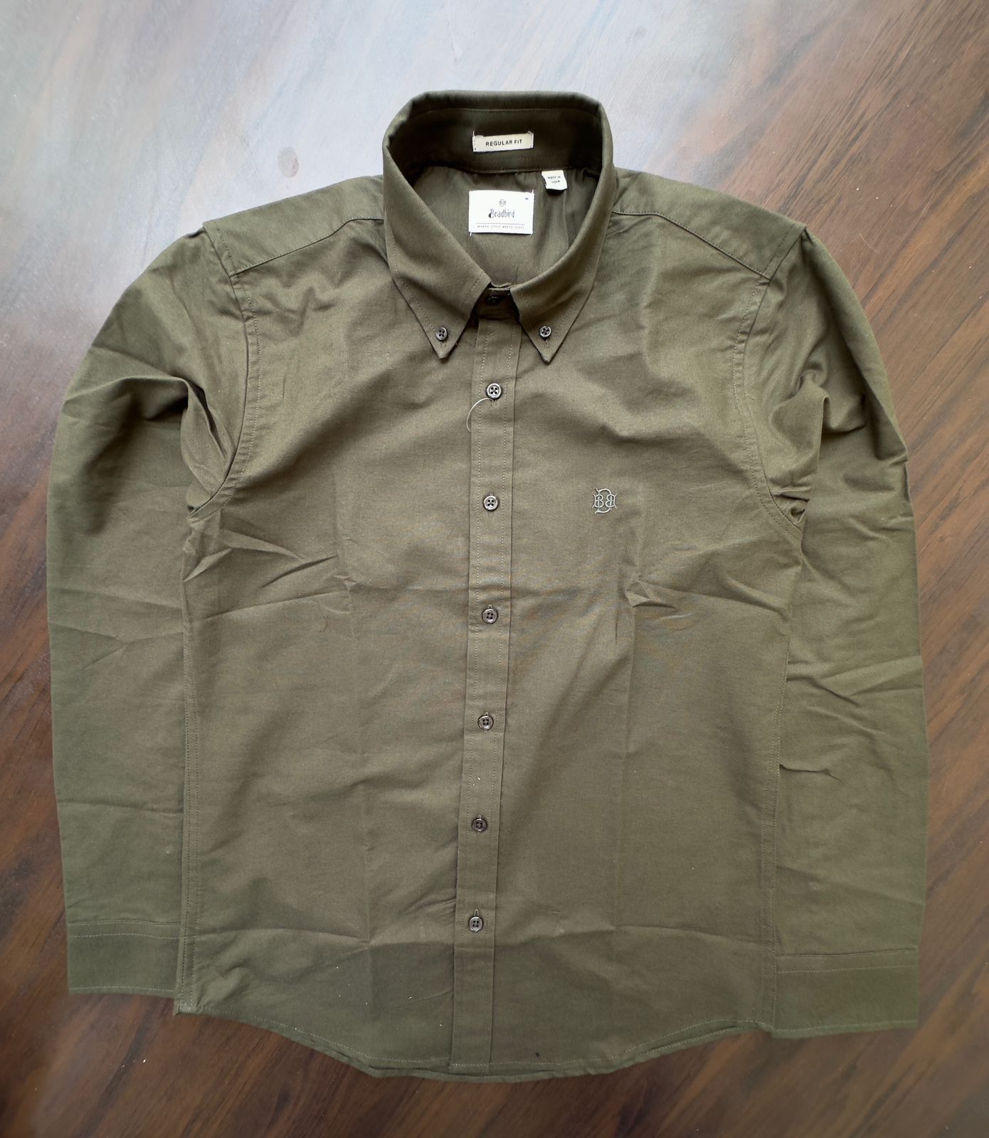 Tactical Muted Olive Textured Oxford Shirt with Tonal Monogram