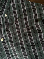 Bottle green tartan check shirt chest logo embroidery on button-up placket
