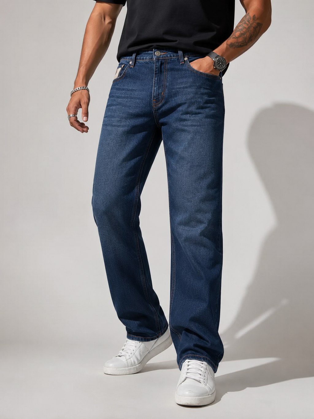 Straight Fit Denim Jeans – Deep Indigo Wash Denim