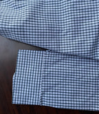 Sky blue micro-check shirt sleeve and cuff with buttoned detail