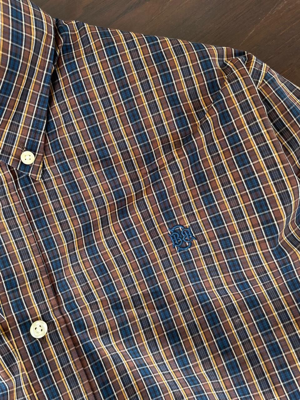 Mustard & navy multi-check shirt chest with embroidered logo and buttons