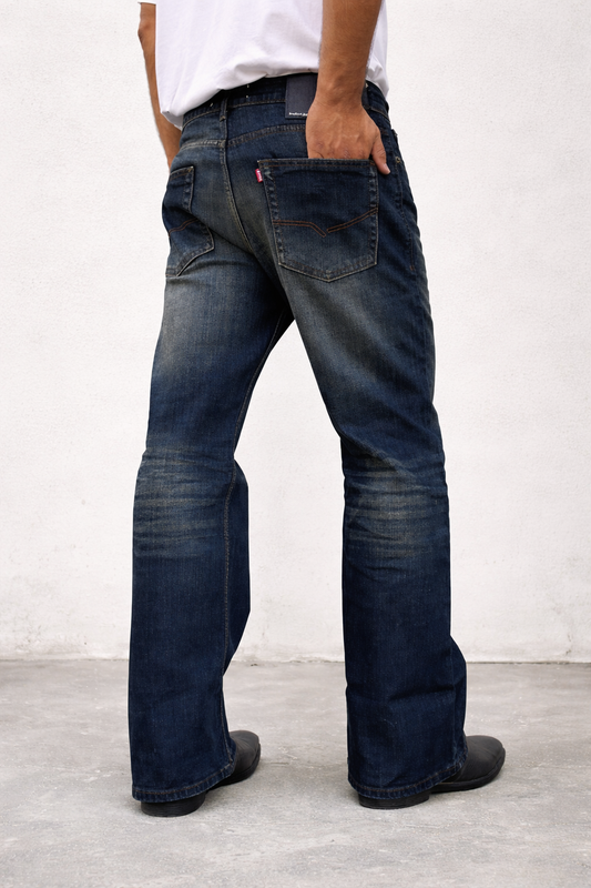 Bootcut Jeans for Men | Deep Indigo Dusty Wash Flare Denim
