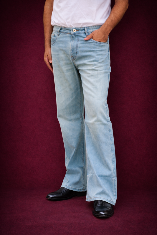 Bootcut Jeans for Men | Ice Blue Relaxed Fit Stretch Denim