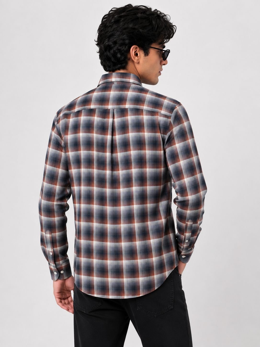 Men's Rust & Slate Navy Checked Shirt | Premium Casual Cotton Shirt | Bradbird