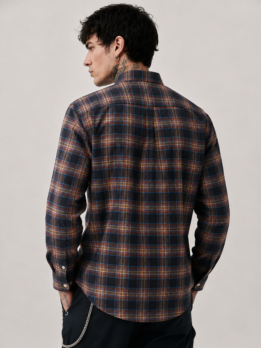 Charcoal & Warm Tan Checked Shirt | Premium Cotton Shirt | Bradbird