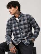 Charcoal & Warm Tan Checked Shirt | Premium Cotton Shirt | Bradbird