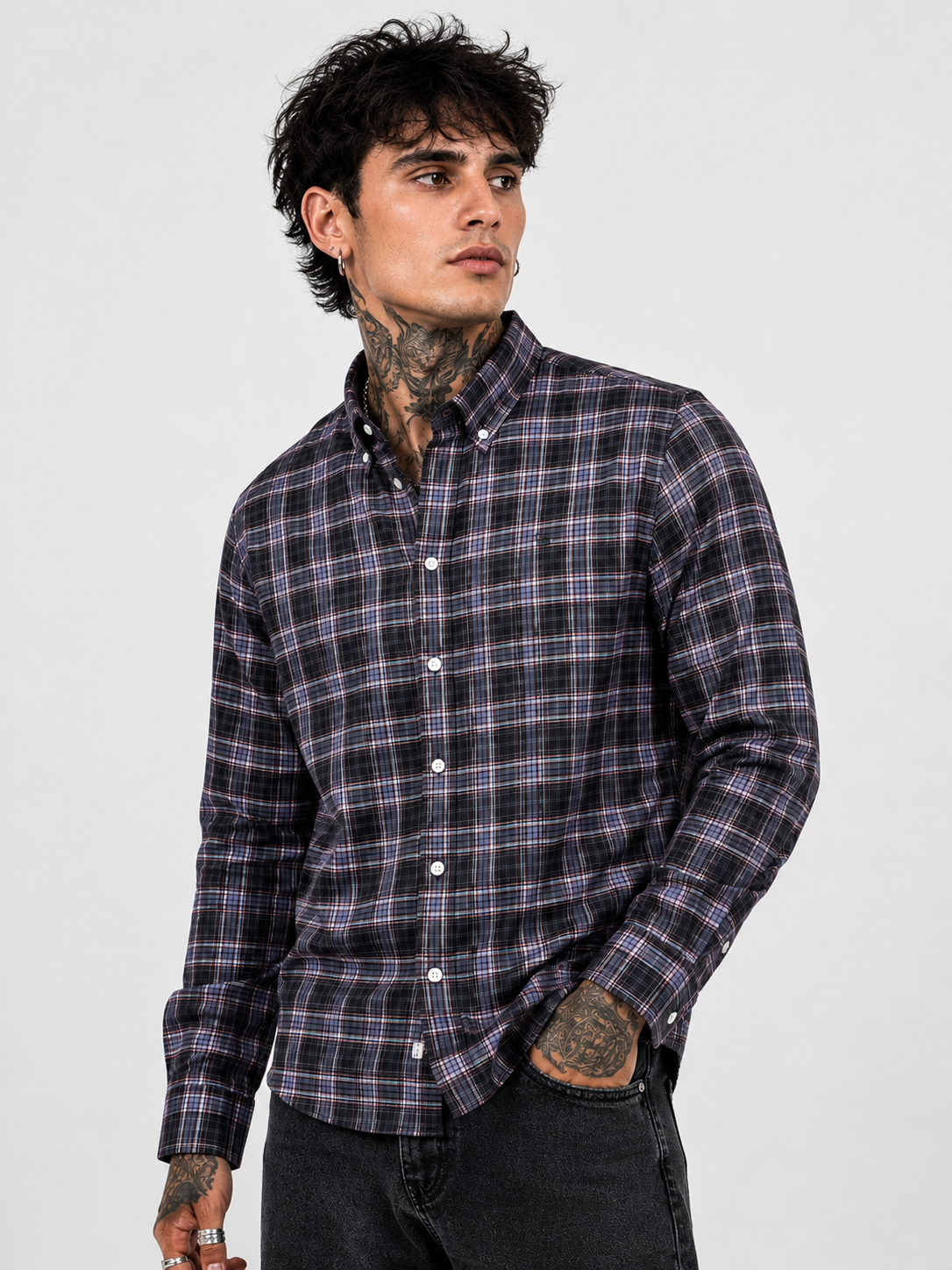 Slate Blue & Charcoal Checked Shirt | Premium Cotton Shirt | Bradbird