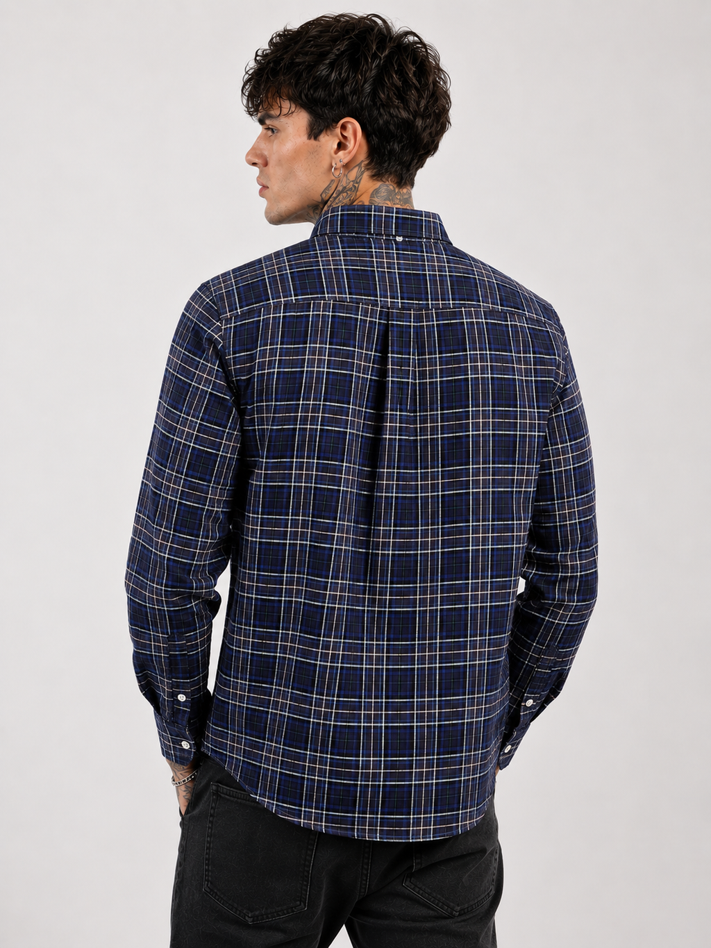Midnight Navy & Ice Blue Checked Shirt | Premium Cotton Shirt | Bradbird