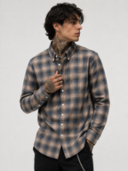 Beige & Steel Blue Checked Shirt | Premium Cotton Shirt | Bradbird