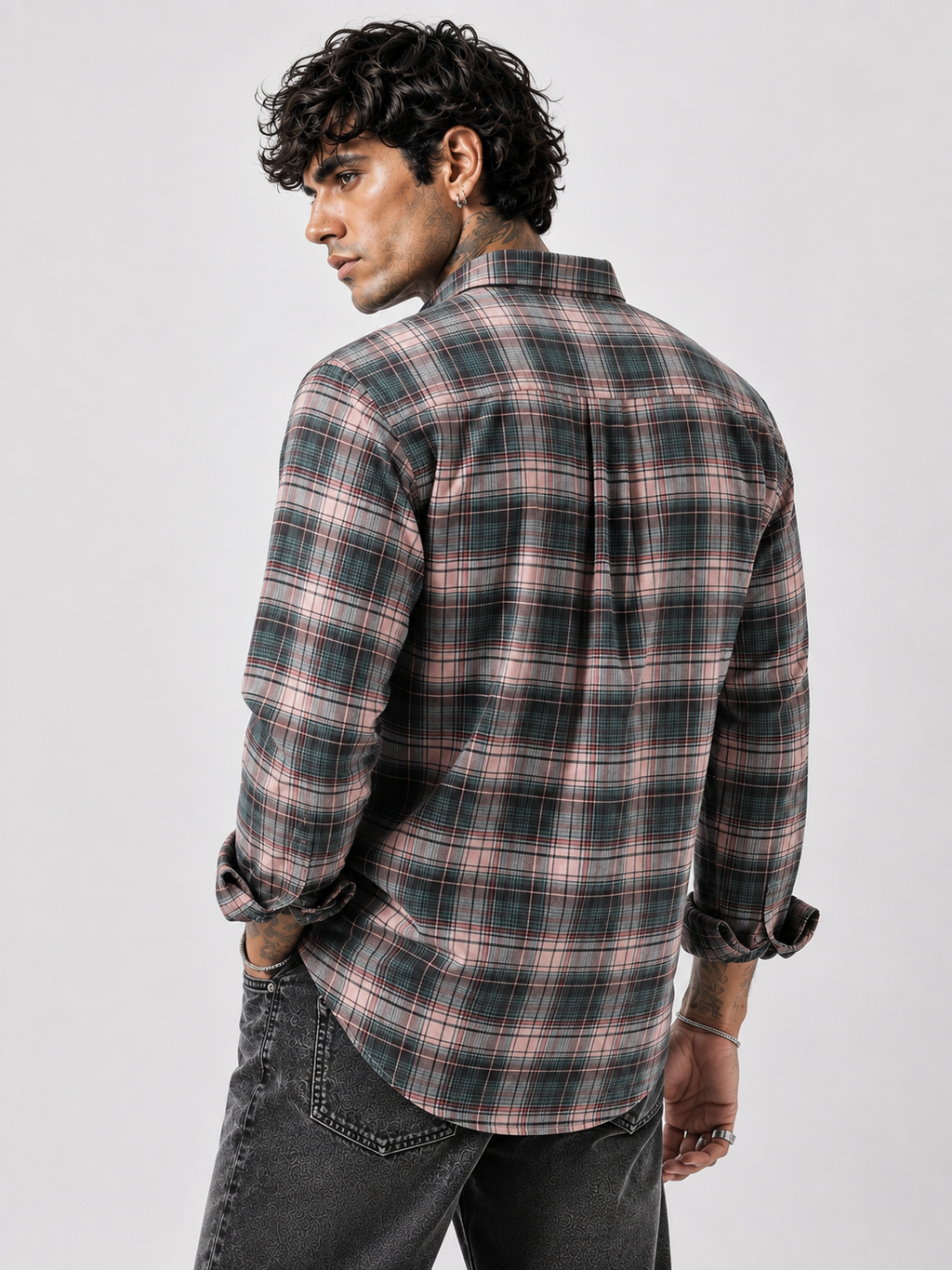 Forest Green & Dusty Pink Checked Shirt | Premium Cotton Shirt | Bradbird