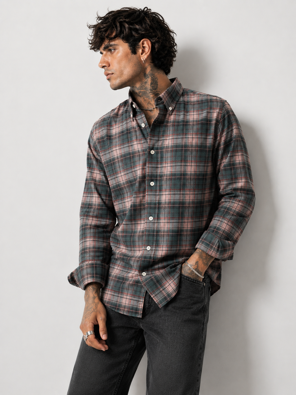 Forest Green & Dusty Pink Checked Shirt | Premium Cotton Shirt | Bradbird