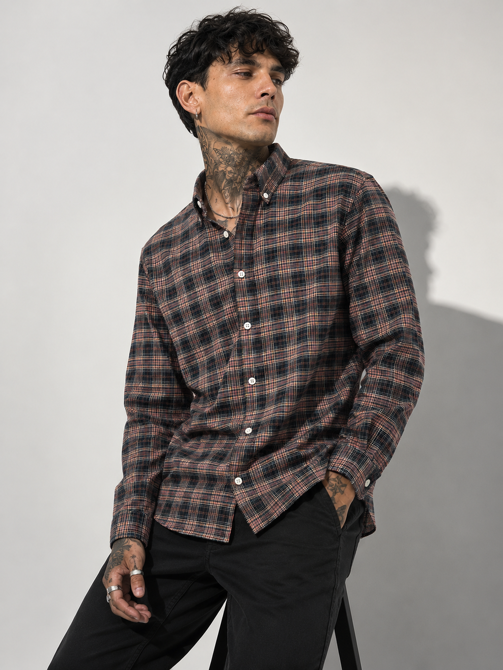 Dark Plaid Checked Shirt | Premium Casual Cotton Shirt | Bradbird