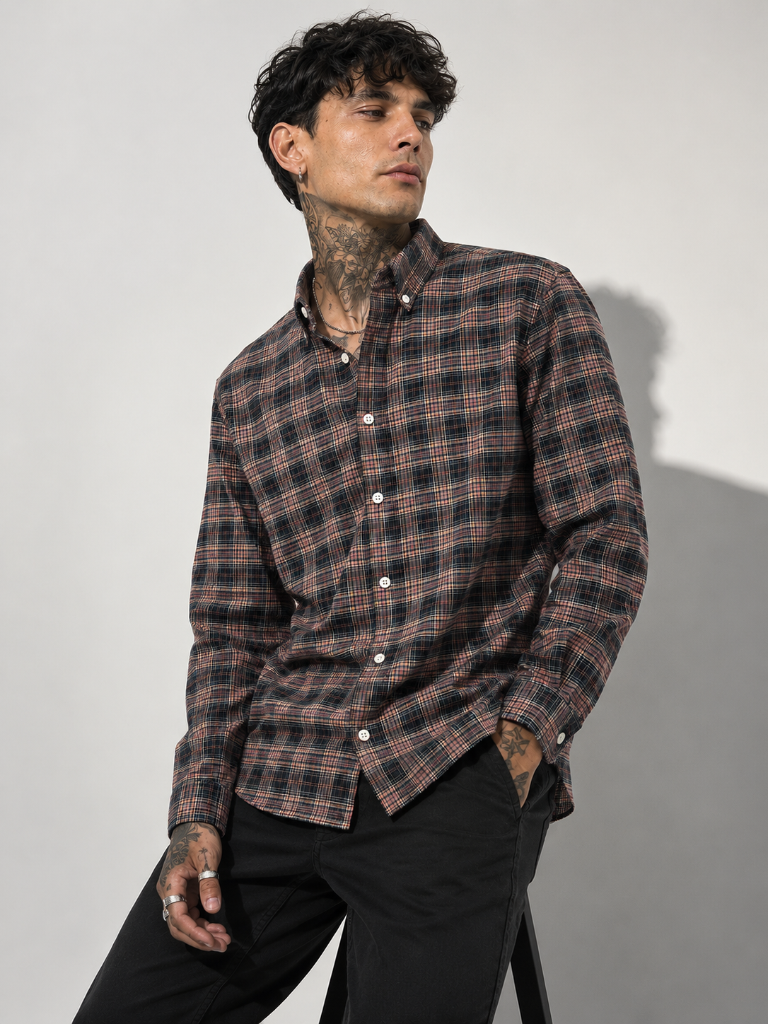 Dark Plaid Checked Shirt | Premium Casual Cotton Shirt | Bradbird