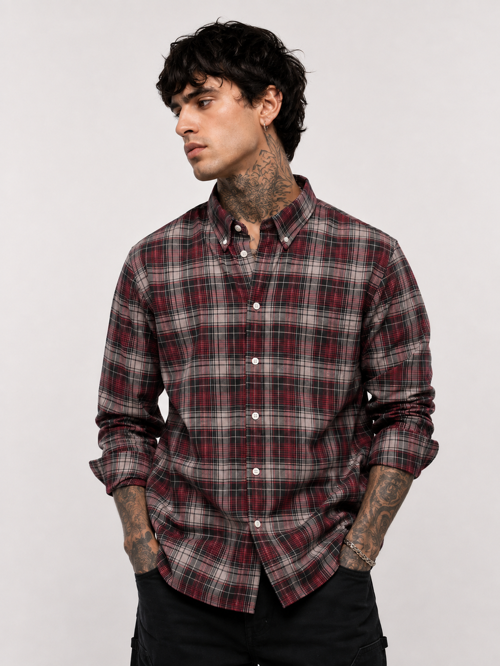 Maroon & Grey Checked Shirt | Premium Casual Cotton Shirt | Bradbird