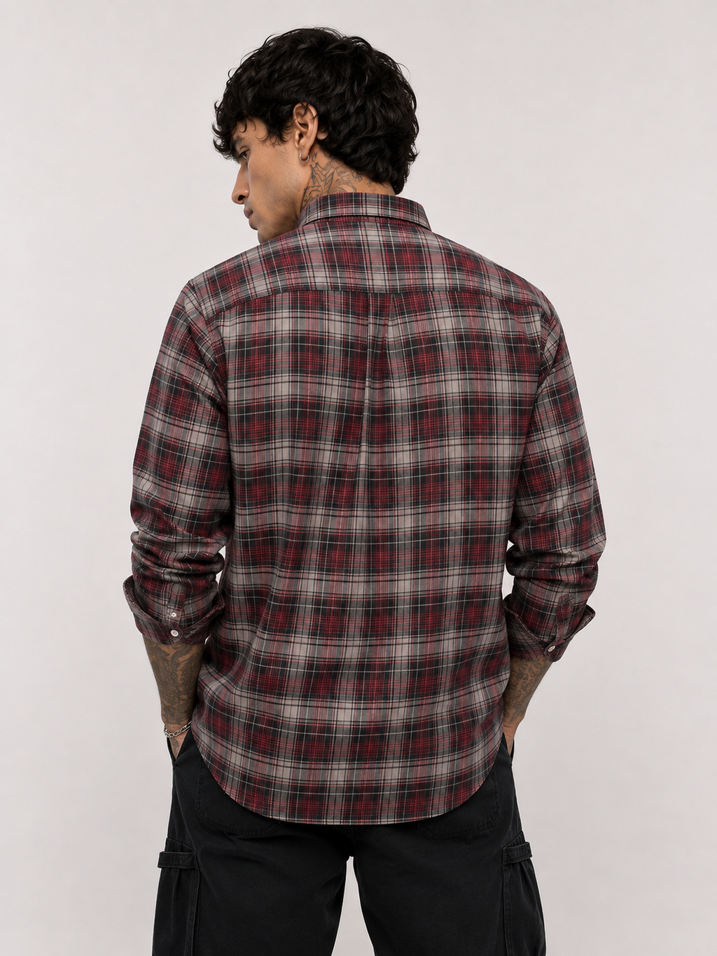 Maroon & Grey Checked Shirt | Premium Casual Cotton Shirt | Bradbird