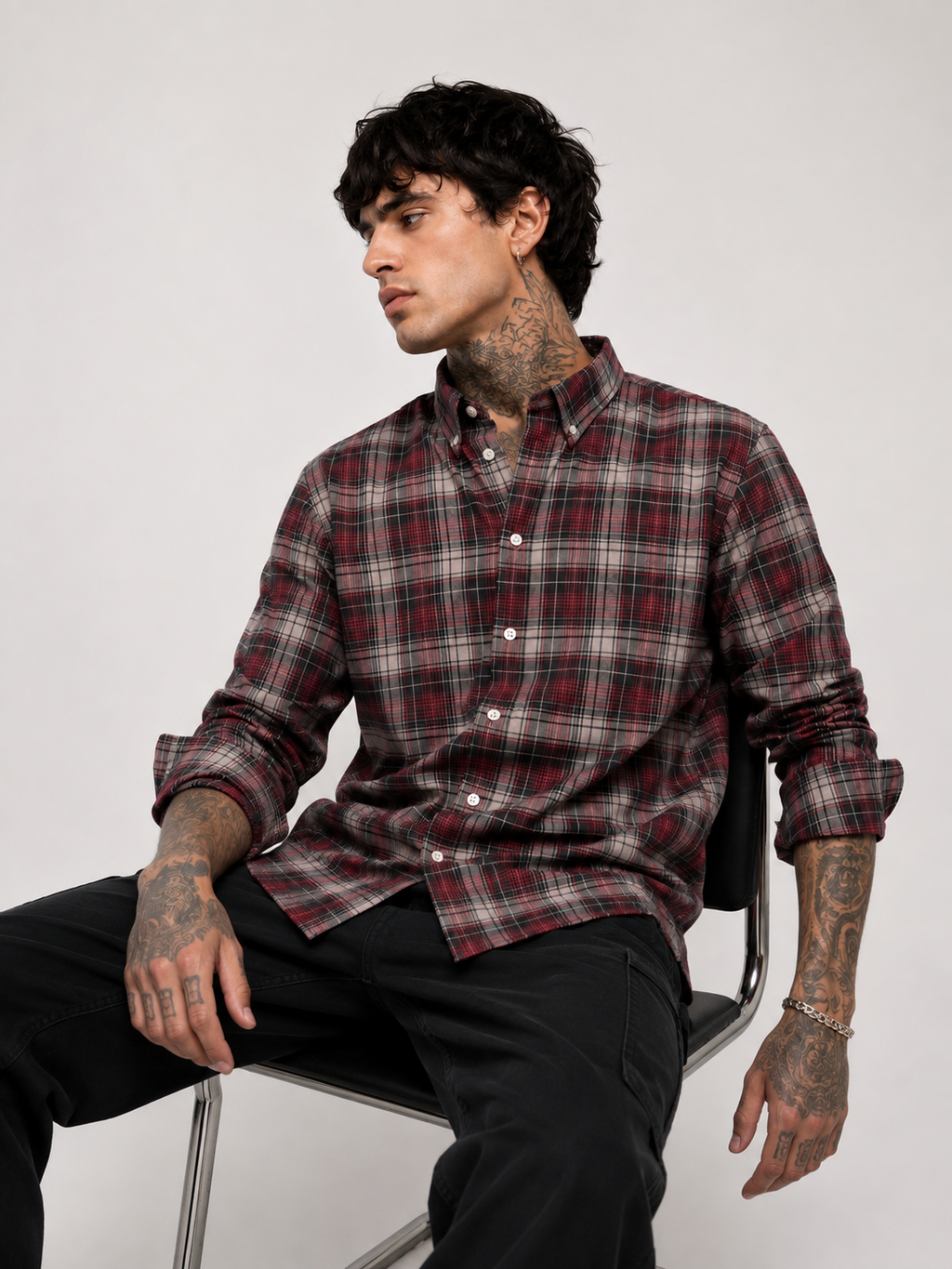 Maroon & Grey Checked Shirt | Premium Casual Cotton Shirt | Bradbird