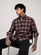 Maroon & Grey Checked Shirt | Premium Casual Cotton Shirt | Bradbird