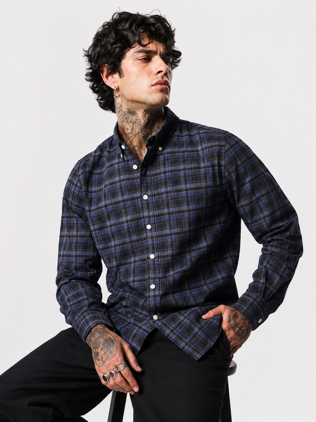 Royal Blue & Navy Checked Shirt | Premium Cotton Shirt | Bradbird