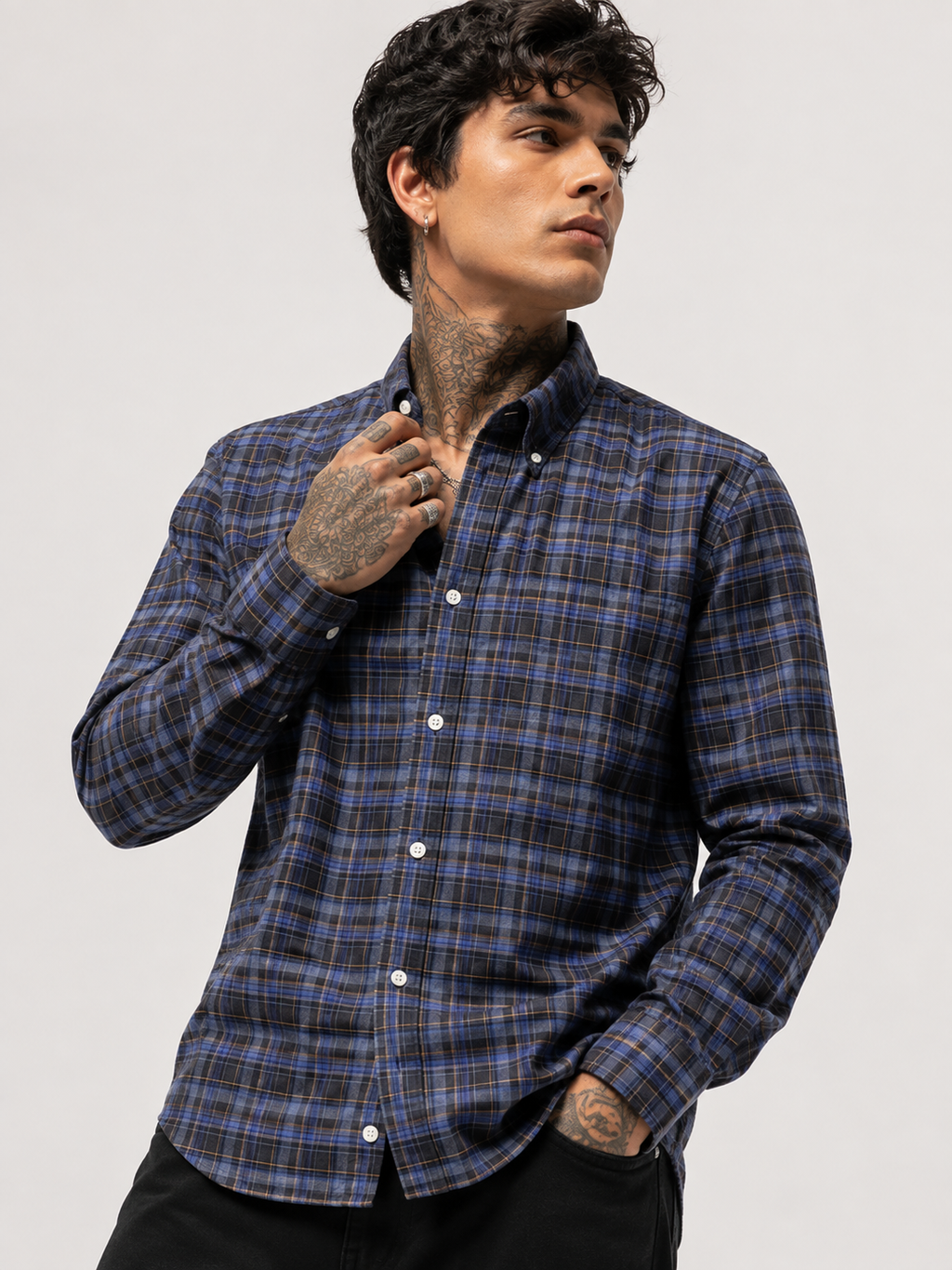 Royal Blue & Navy Checked Shirt | Premium Cotton Shirt | Bradbird