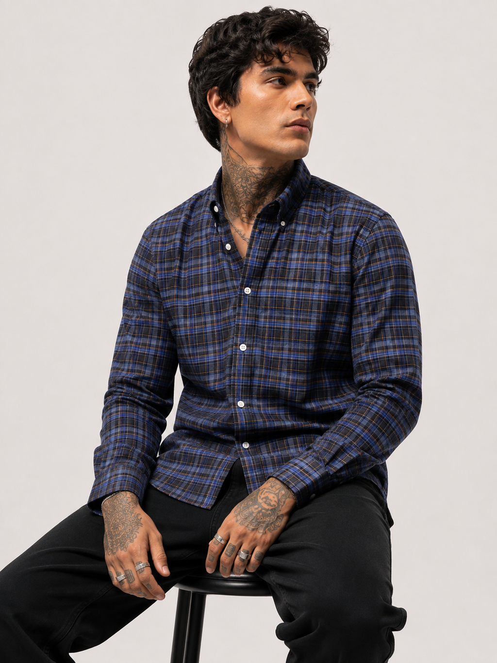 Royal Blue & Navy Checked Shirt | Premium Cotton Shirt | Bradbird