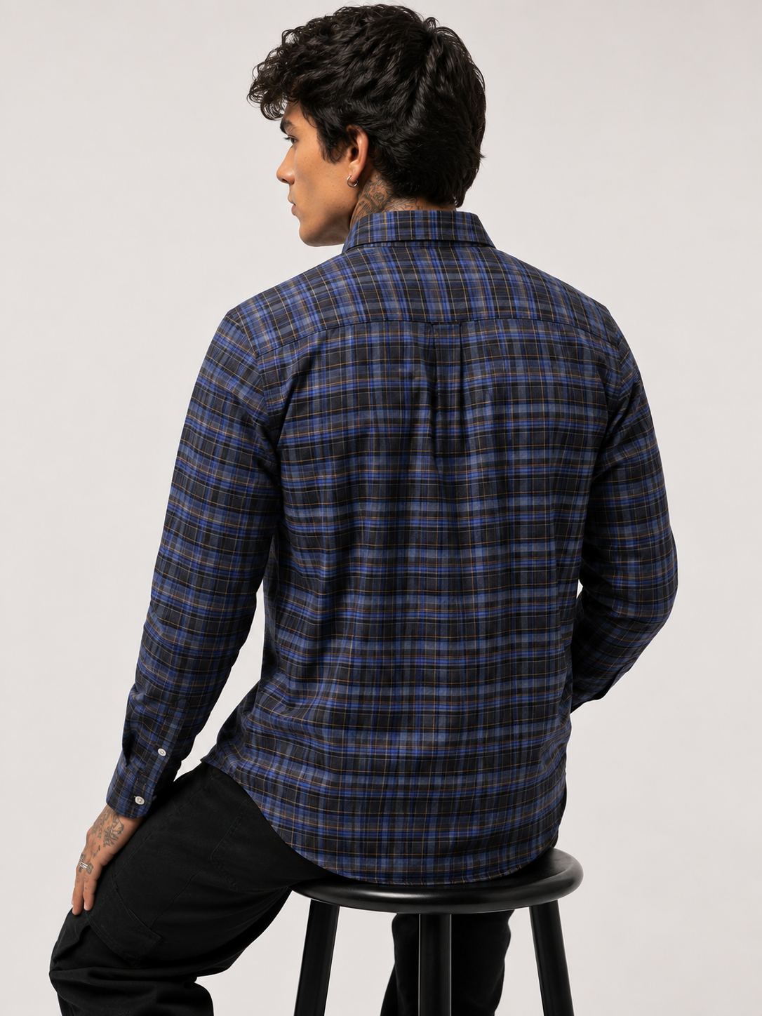 Royal Blue & Navy Checked Shirt | Premium Cotton Shirt | Bradbird