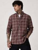 Brick Red & Cream Checked Shirt | Premium Cotton Casual Shirt | Bradbird