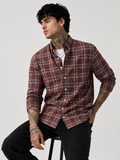 Brick Red & Cream Checked Shirt | Premium Cotton Casual Shirt | Bradbird