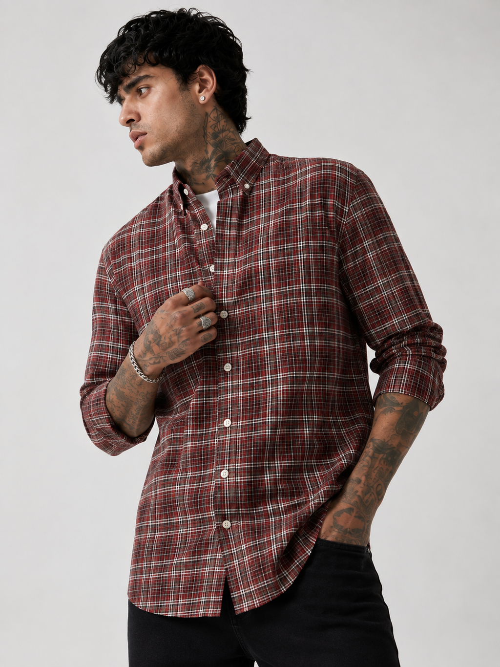 Brick Red & Cream Checked Shirt | Premium Cotton Casual Shirt | Bradbird