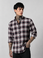 Off-White & Navy Checked Shirt | Premium Cotton Casual Shirt | Bradbird