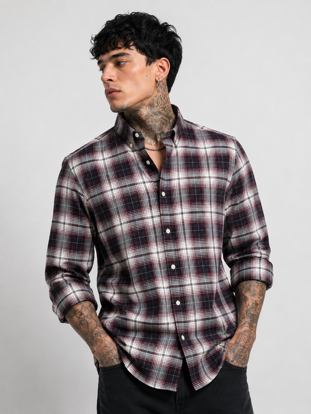 Off-White & Navy Checked Shirt | Premium Cotton Casual Shirt | Bradbird
