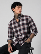 Off-White & Navy Checked Shirt | Premium Cotton Casual Shirt | Bradbird