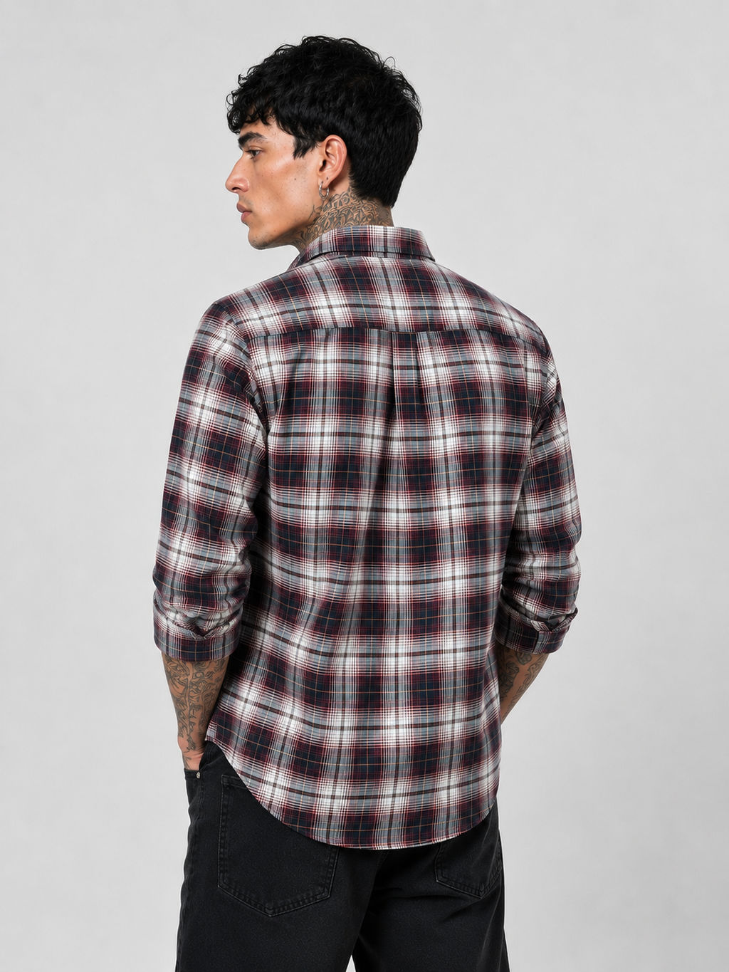 Off-White & Navy Checked Shirt | Premium Cotton Casual Shirt | Bradbird