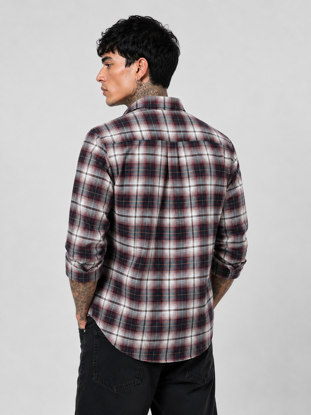 Off-White & Navy Checked Shirt | Premium Cotton Casual Shirt | Bradbird