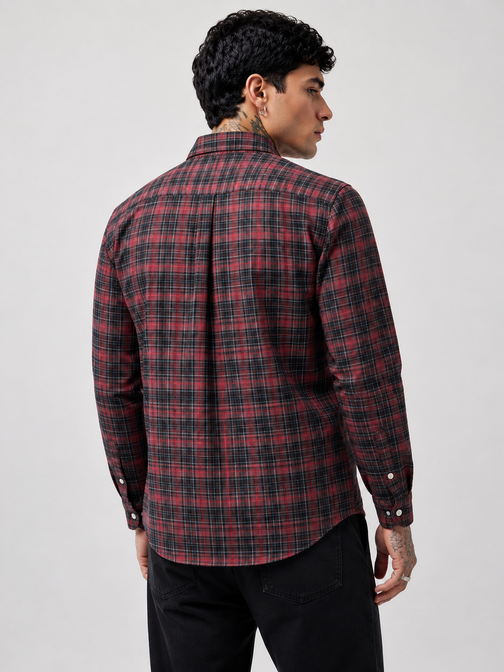Burgundy & Charcoal Checked Shirt | Premium Cotton Casual Shirt | Bradbird