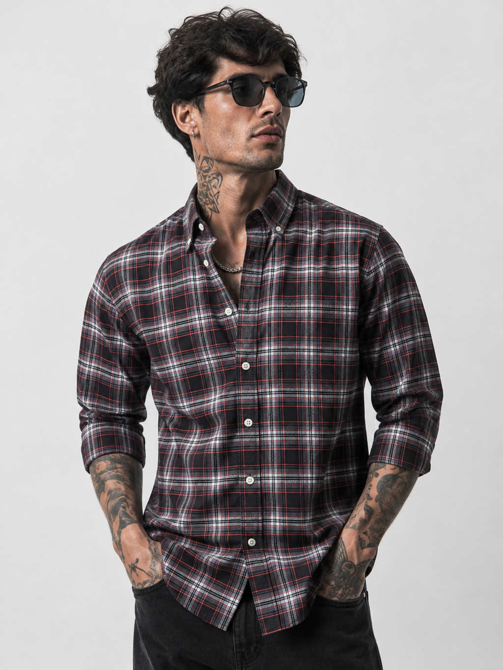 Premium Charcoal Plaid Long Sleeve Shirt | Bradbird