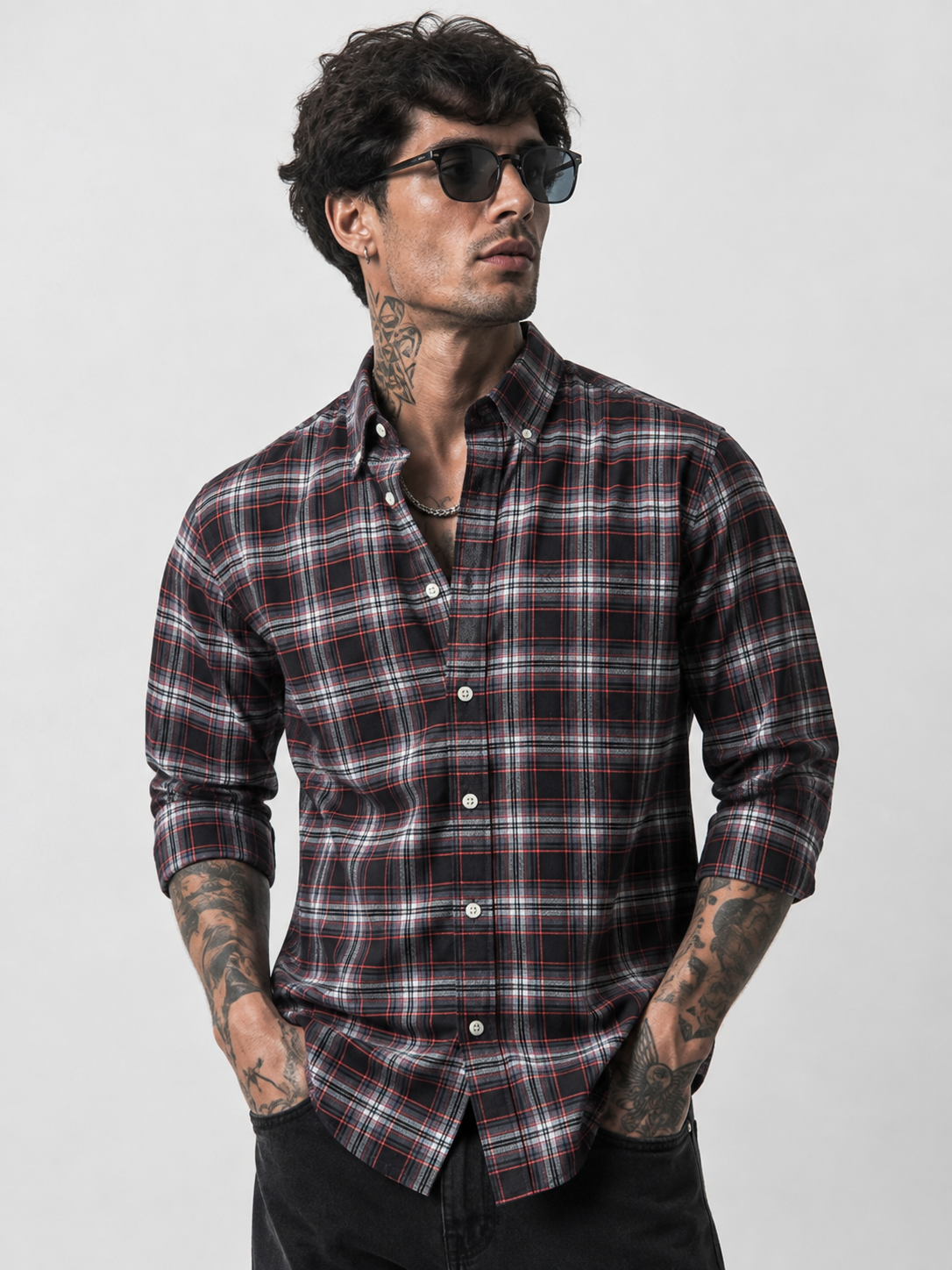 Premium Charcoal Plaid Long Sleeve Shirt | Bradbird