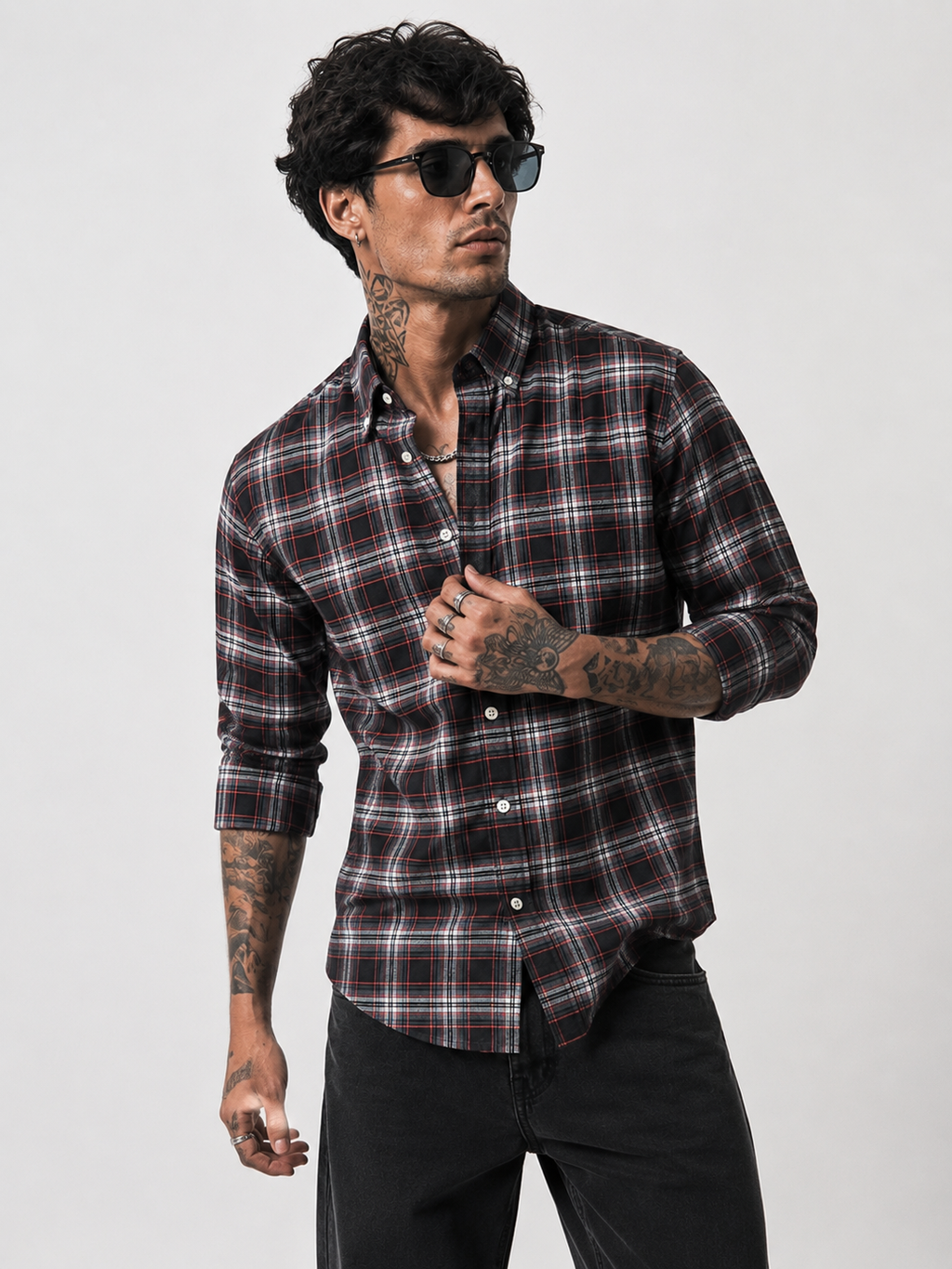 Premium Charcoal Plaid Long Sleeve Shirt | Bradbird
