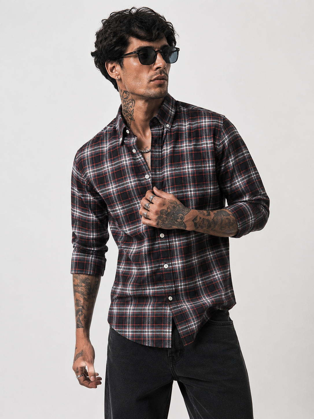 Premium Charcoal Plaid Long Sleeve Shirt | Bradbird